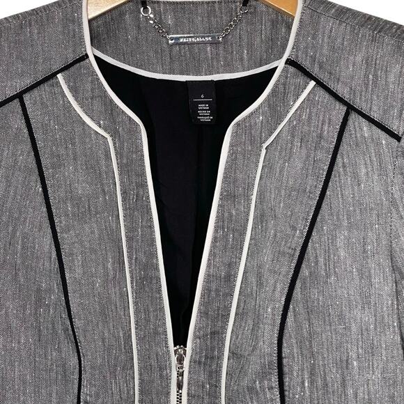 WHBM Women’s Linen Blend Gray Zip front Cropped 3/4 Sleeve Blazer 6 - Picture 3 of 6